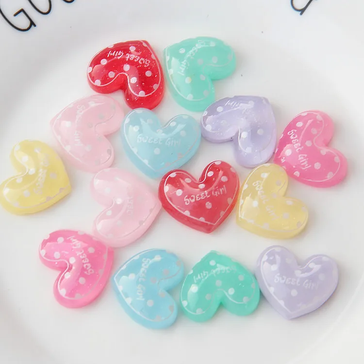 

20Pcs/lot Transparent Glitter Resin Heart Flatback Cabochon DIY Scrapbooking Flat back Resin Cabochons for Hair Bows Accessories