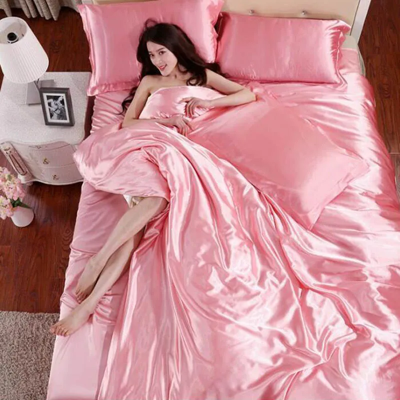 12 Yimeis Satin Bed Linen Modern Comforter Bedding Sets Queen Solid Color King Comforter Set BE47120 - Цвет: 12