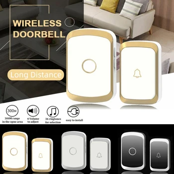 

Home Security Wireless Waterproof Doorbell Kit AC 100 240V 300M Range Cordless Door Bell With 36 Chimes UK Plug For Home Office