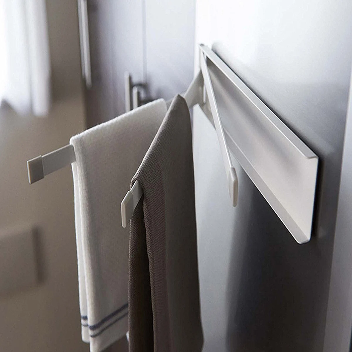 

Punch Free Magnetic Rotating Towel Rack Iron Towel Rod Wall Mounted Swivel Towel Bar Space Saver Towel Rail For Bathroom Kitchen