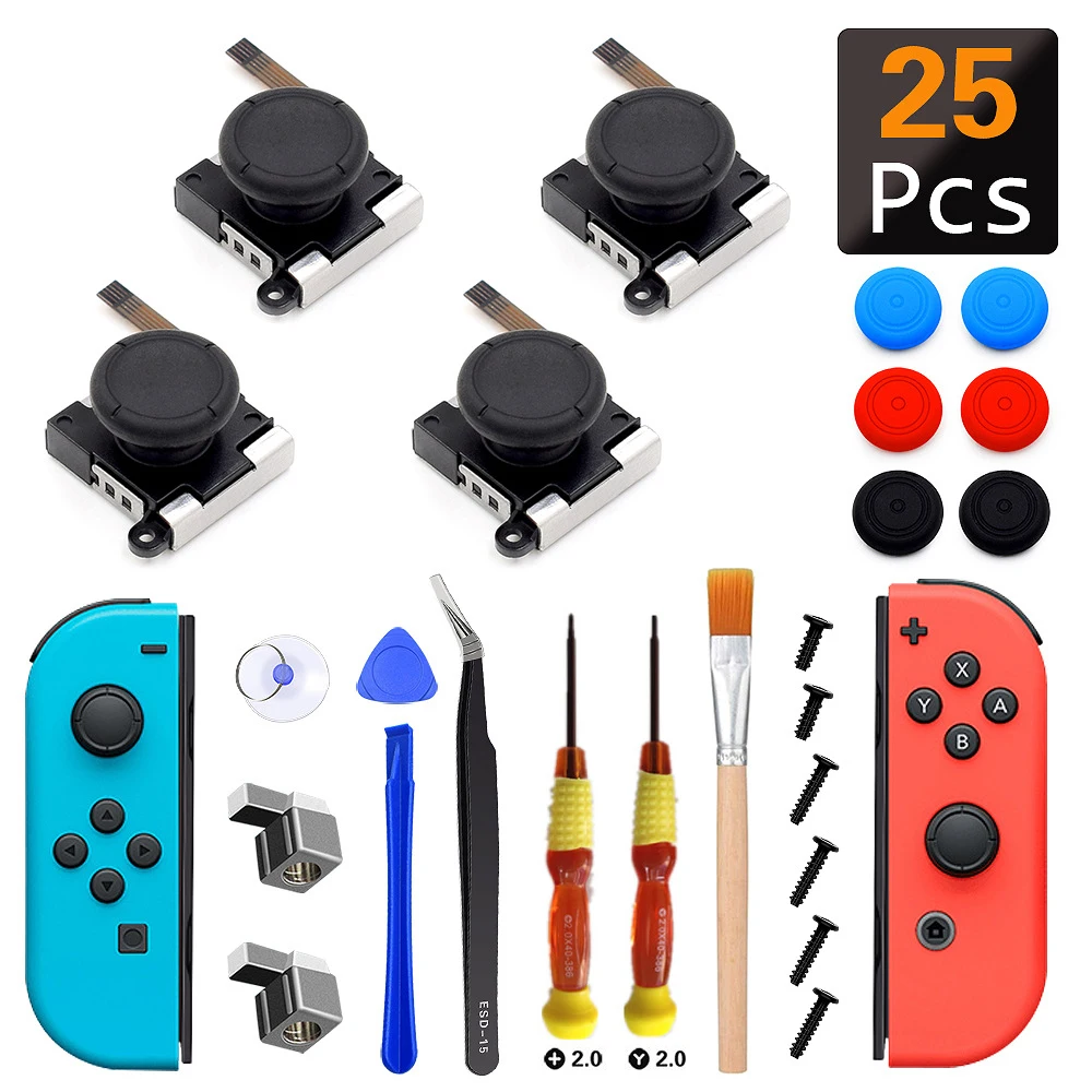 25 in 1 NS Analog Thumb Stick Controller Replacement Kit Left/Right 3D  Joystick Sensor Repair Parts For Nintendo Switch Gamepad