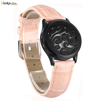

Pink Genuine Leather Bracelet Watch Locket Crystal Stainless Steel Men Woman Bangle Essential Oil Aroma Diffuser Locket Bracelet
