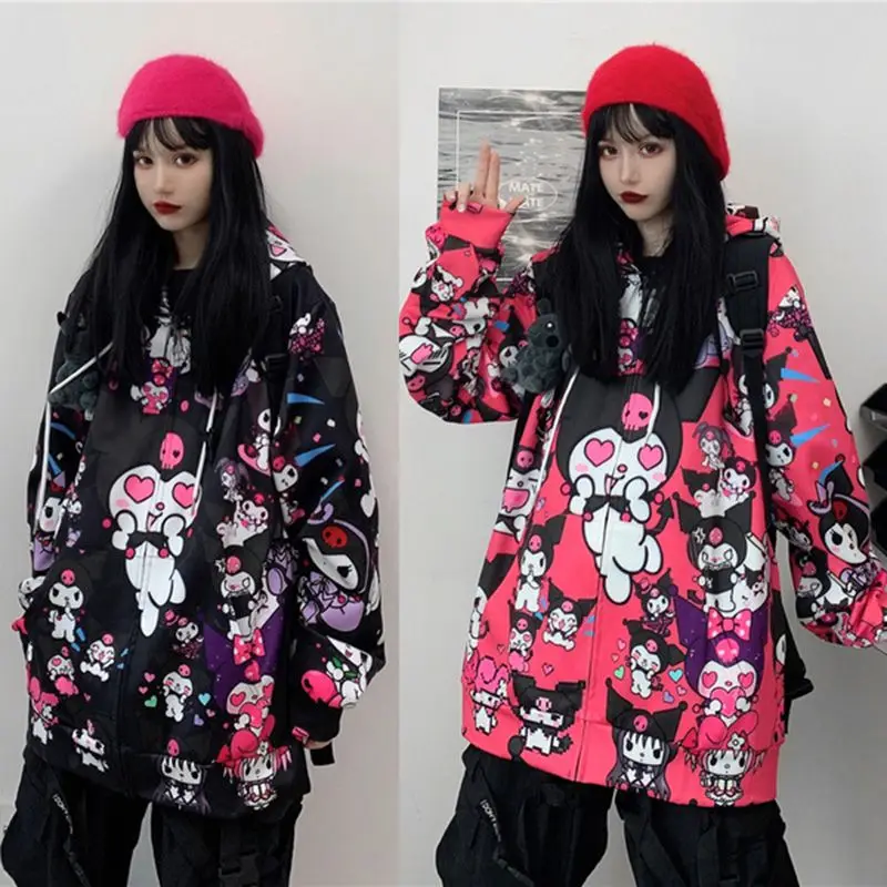 

Japanese Kawaii Cute Kuromi Jacket Japan Style Sweet Girl Jackets JK Uniform Cardigan Cartoon Plus Size Harajuku Streetwear Coat