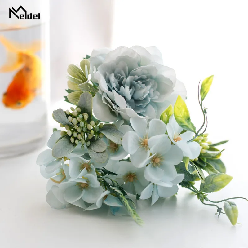 Mini Künstliche Pfingstrose Seiden Blumen Bouquet Fake Kamelie Flores für Hochzeit Braut Gefälschte Hält Blumen Strauß Party Home Decor