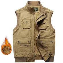 AliExpress большой размер плюс бархатный жилет среднего возраста Чистый хлопок мульти-карманы Повседневный жилет мужской жилет