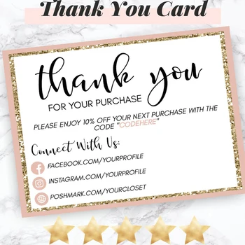 

Personalize Pink Gold Glitter Thank You Cards, Insert Card, Reseller Thank You Card, Business Thank You Card