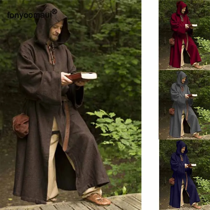 

Cos Medieval Vintage Monk Church Clergy Pastor Costume Adult Men Priest Hooded Gown Robe Cape Christian Cloak Halloween Outfit