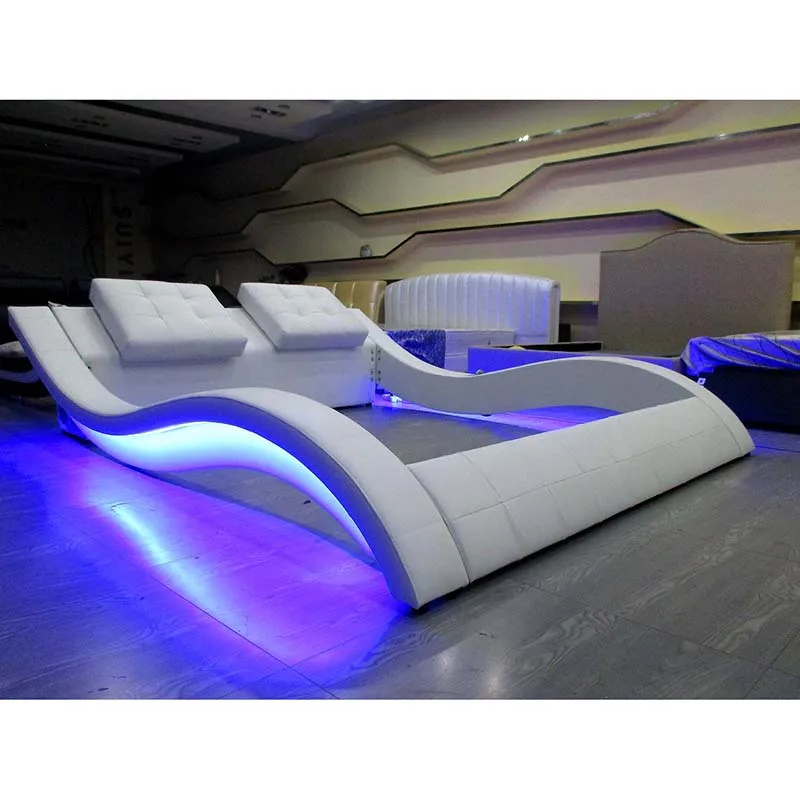 Роскошная Высококачественная итальянская современная кожаная кровать со светодиодной подсветкой