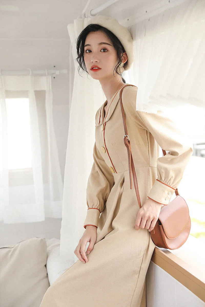 

Photo Shoot 2019 Autumn New Style French GIRL'S Retro Slimming Platycodon Grandiflorum Dress Women's