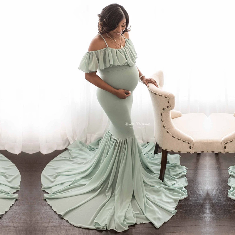 Mermaid Maternity Dresses For Photo Shoot Pregnant Women Ruffles