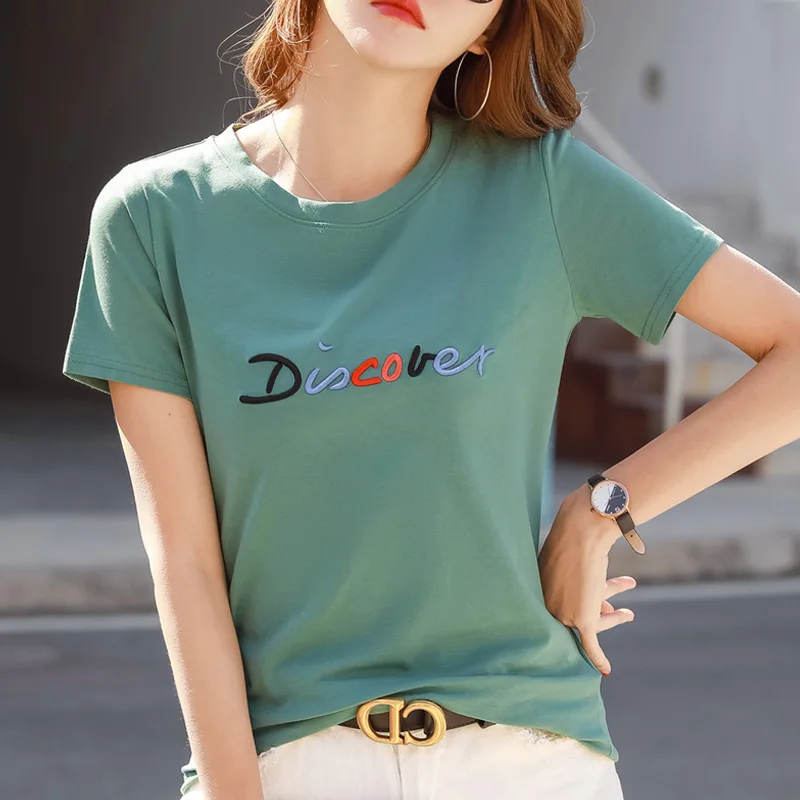 

New 2023 T Shirt Women Summer Tops Harajuku Tshirt Short Sleeve Women Clothes Cotton Letters Embroidery T-shirts Camisa Feminina