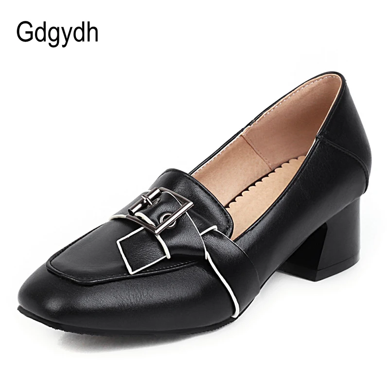 

Gdgydh New 2020 Spring Shoes Women Buckle Decoration Ladies Office Shoes Mid Heel Slip On Soft Leather Footwear Red High Quality