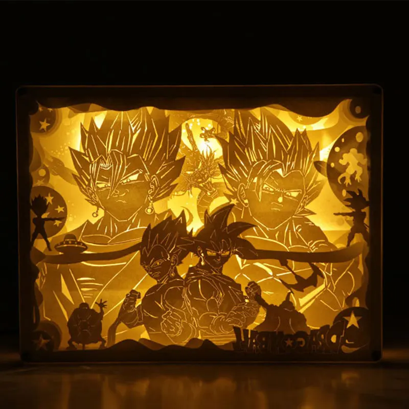 3D Dragon Ball Z Goku Vegeta LED Night Light DIY Handmade Paper Sculpture LED Night Lamp USB Papercut Carving Light Xmas Gift