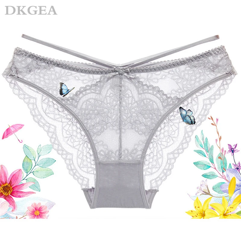 New Gray Panties Sexy Low-rise Women Underwear Embroidery Plus Size XL L Briefs Comfortable Transparent Panty Lace Lingerie