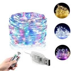 2022NEW USB LED String Lights Fairy Garland Remote Control 5M/10M/20M Copper Wire Lamp for Christmas Wedding Party Garden