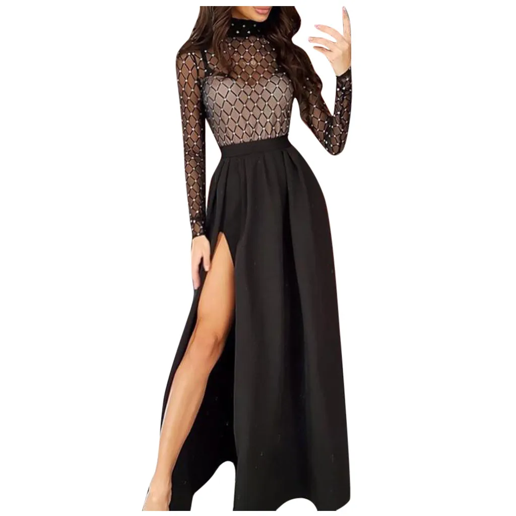 Dress Women's Dress Polyester Dress Women Long Sleeve Screen Stitching Gauze Womens Dresses For Celebrations And Parties