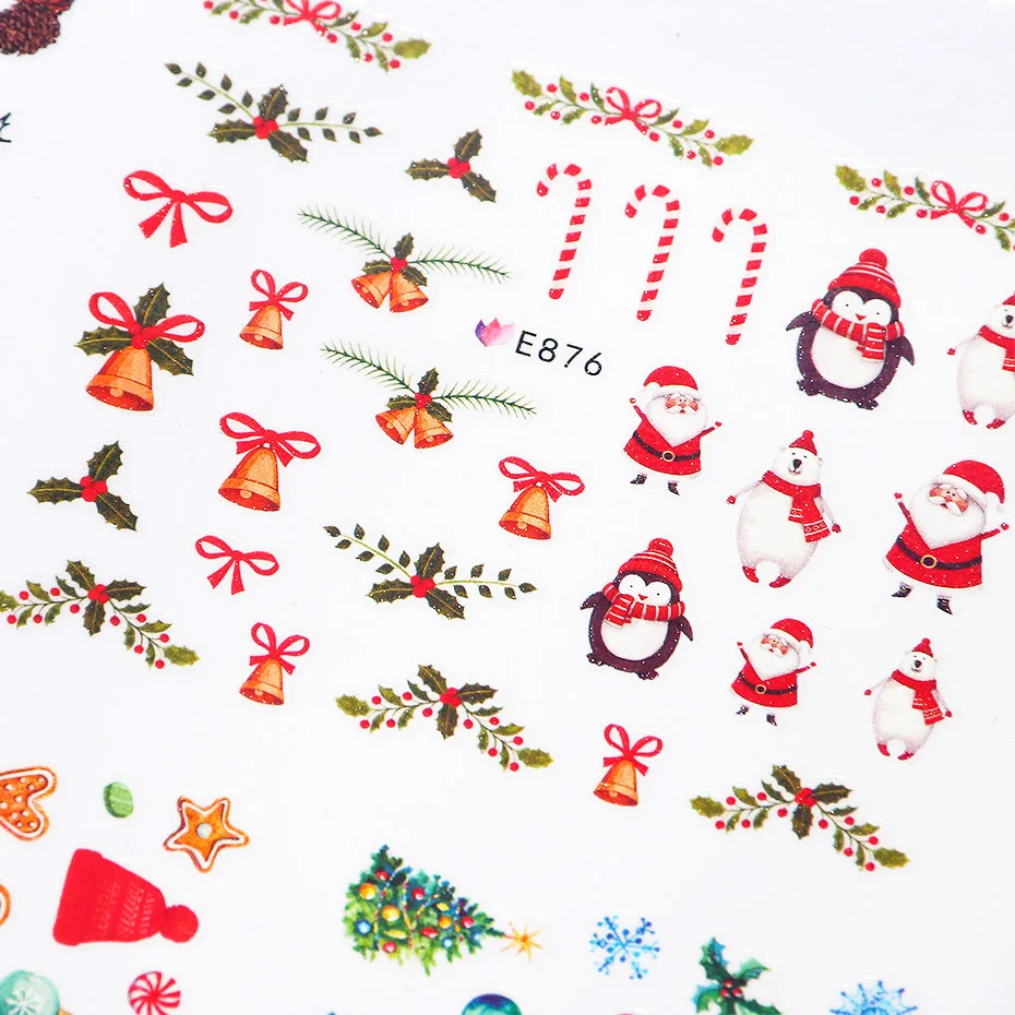 22 шт 3D Рождественские наклейки для ногтей олень Санта Клаус цветы слайдер УФ гель лак переводная наклейка зимний маникюр JIE875-E896