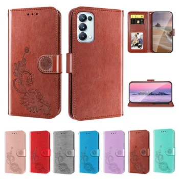 Full Protection Case for OPPO A94 A93 A74 A54 F19 Pro+ Reno5 Z Realme 8 Find X3 Lite Cover Flip Wallet PU Leather Lanyard Coque tanie i dobre opinie KDTONG CN (pochodzenie) Wallet Case Fashion Lace lotus embossed Wallet leather case Zwykły High Quality PU Leather + Soft TPU