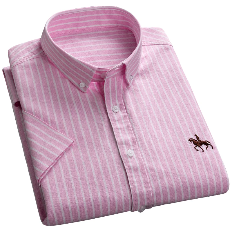Aoliwen-camisa Oxford de manga corta para hombre, camisa informal de verano, de un solo Bolsillo tipo parche, cómoda, ajuste estándar, con botones