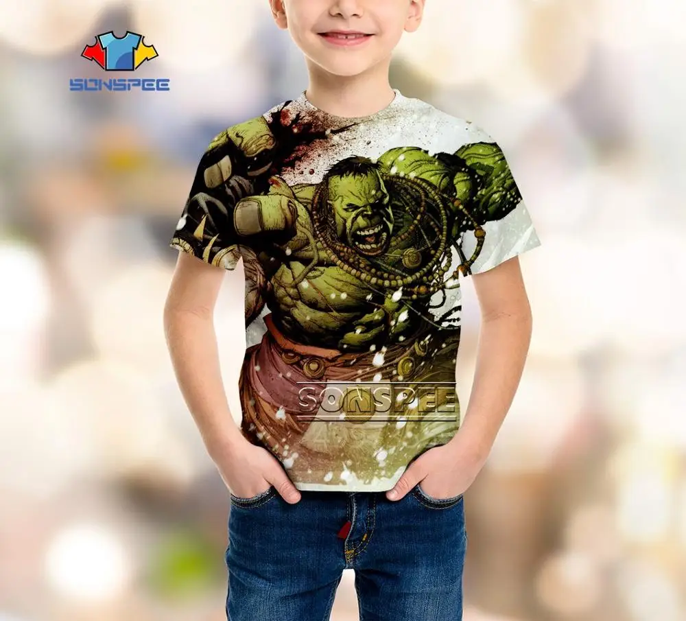 SONSPEE Hulk green Harajuku/уличная одежда для мальчиков и девочек, модная футболка аниме, Повседневная футболка с 3D-принтом, футболки с короткими рукавами, A547 - Цвет: 1