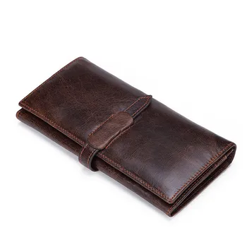 

Leather wallet first layer cowhide ladies wallet long oil wax leather wallet retro multifunctional wallet