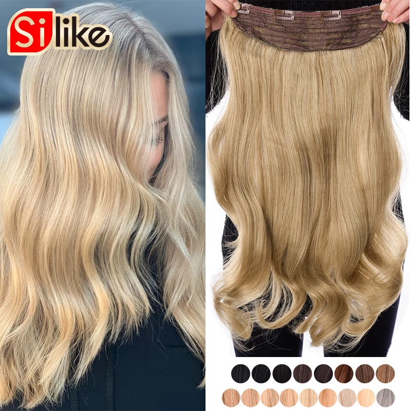Silike 24inch Synthetic Wavy Clip in Hair Extension Clips Hair Extension Heat Resistant Fiber 4 Clips one Piece 17 Colors