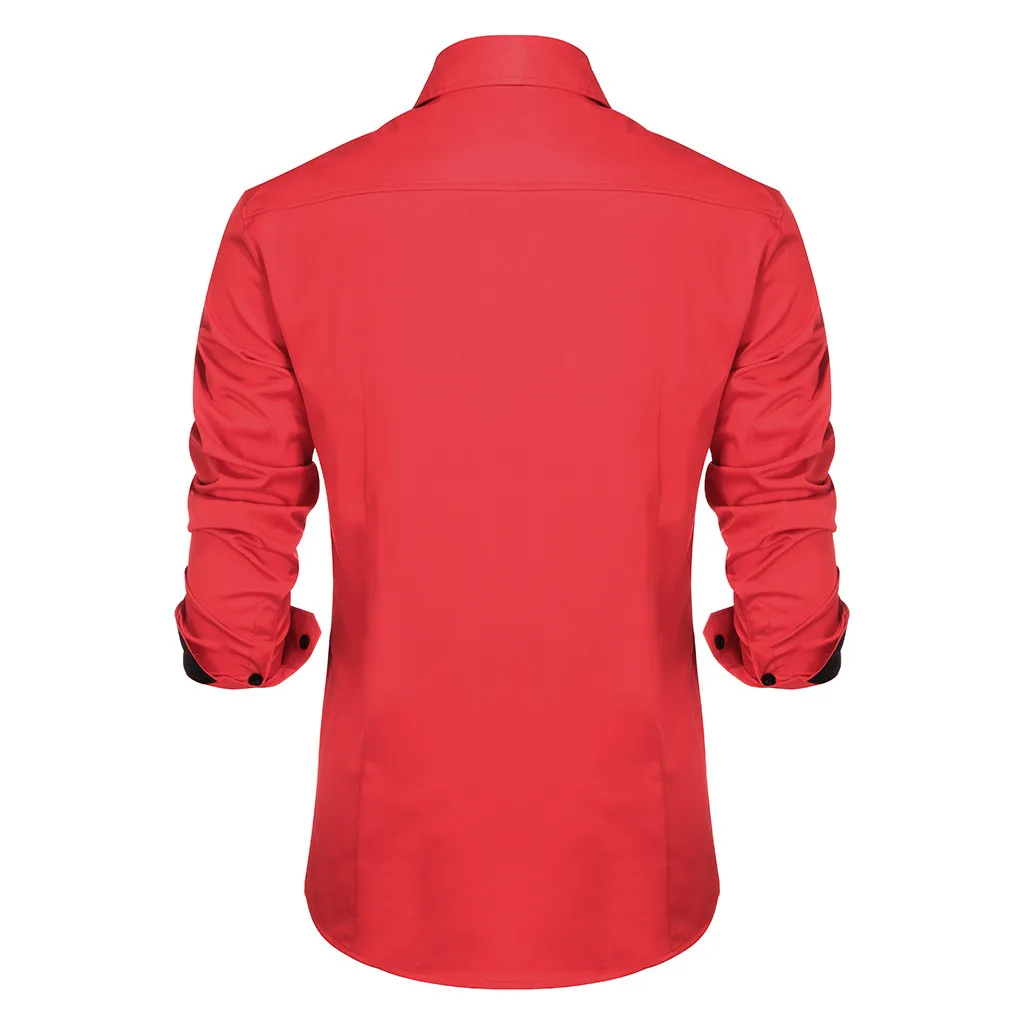 Womail Мужская Осенняя деловая Евро-американская рубашка с длинными рукавами и пуговицами, мужские повседневные однотонные Рубашки, Топы 820