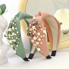 欧美跨境发箍批发个性潮流外贸钉珍珠头箍气质女士外出发捆R165