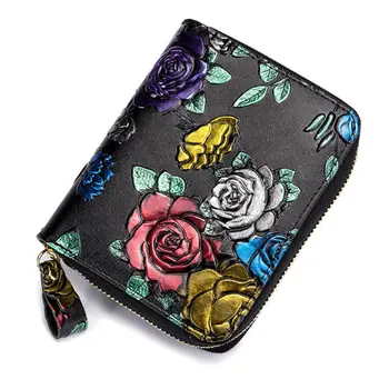 

WoMan PU RFID Blocking Wallet Credit Card Holder Flower Pocket Mini Purse Zipper Change Bag
