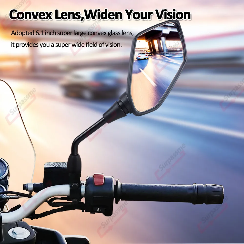 Motorcycle Rear View Mirror with 7/8'' Handlebar Mount Clamp Carbon Fiber Convex Mirrors for Motocross ATV Scooter motorcycle handle bar mirror