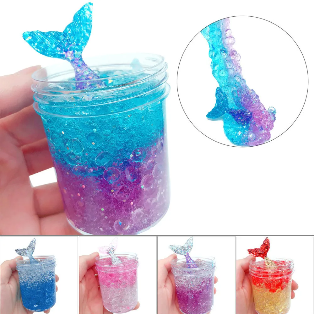 Fish tail tid Mud Mixing Cloud Slime Scented Stress Kids Clay Toys Soft Slime Clear Crystal Plasticine Mud #B