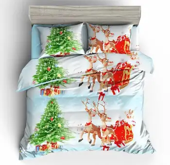 

3D Red Green Christmas Tree Deer Bedding Set Queen Size Quilt Duvet Covers for Girls Bedroom Decor Children's Gift Pillow Case