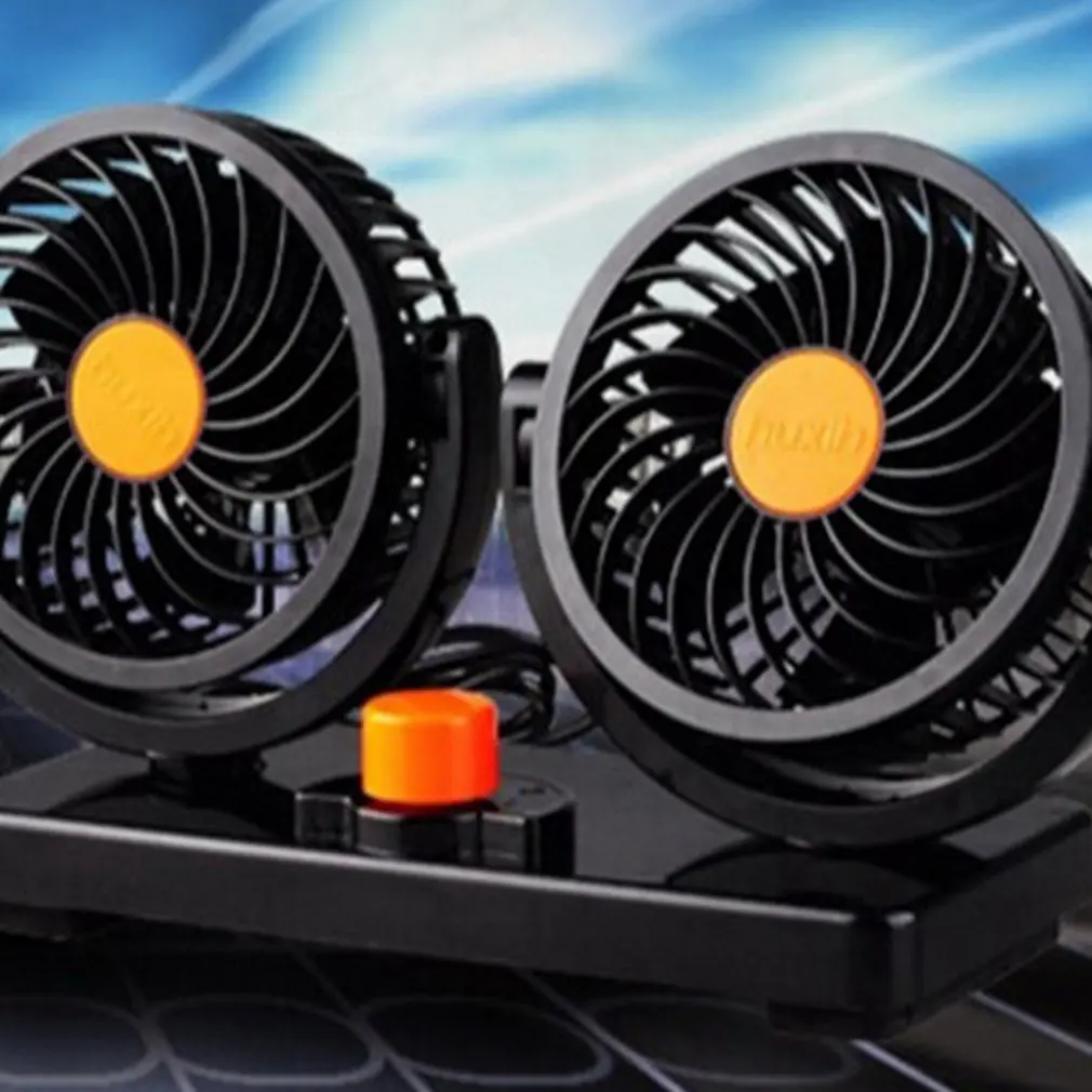 

12/24V Car Mini Electric Fan 2 Head 360 Degree Rotating Low Noise Summer Conditioner Portable Adjustable Car Air Cooling Fan
