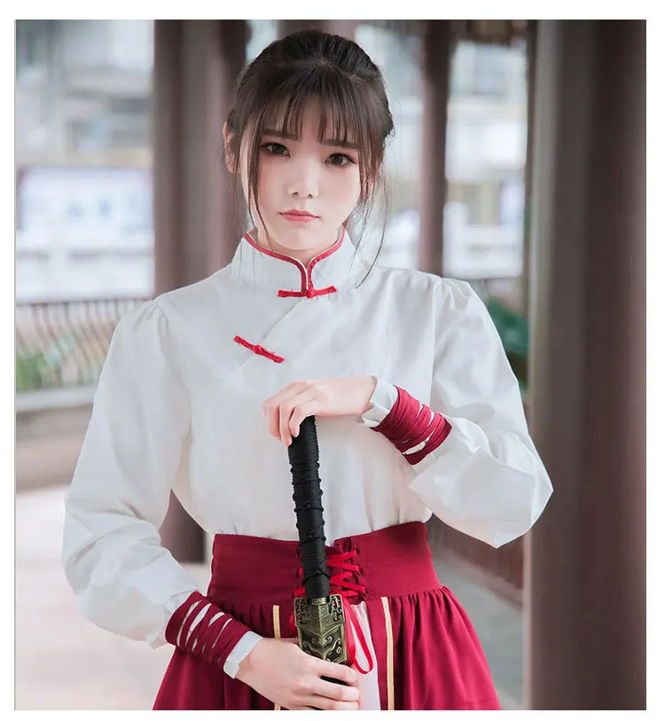 Китайский стиль, винтажный Топ в стиле Лолиты с рукавами-фонариками+ кардиган с высокой талией и вышивкой, юбка в стиле Лолиты, милый комплект для девочек
