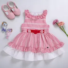 Cutestyles/красное праздничное платье в полоску с круглым вырезом для девочек; Детские платья без рукавов с милыми цветами; одежда для детей; EG-DMGD203-C154