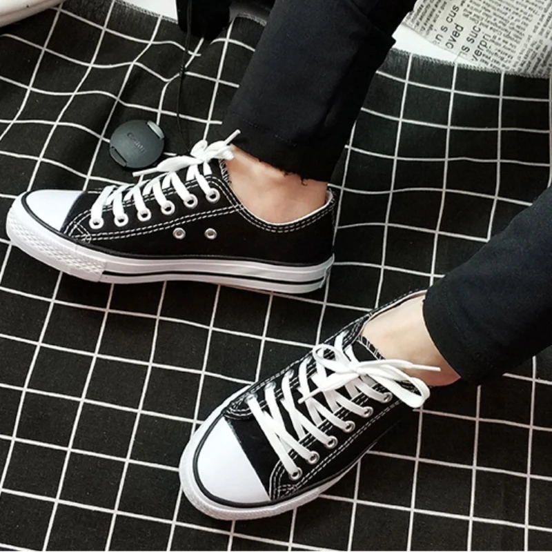 SJJH Women Canvas Sneakers Comfortable Couple Shoes Casual Lace-up Ladies Footwear D003