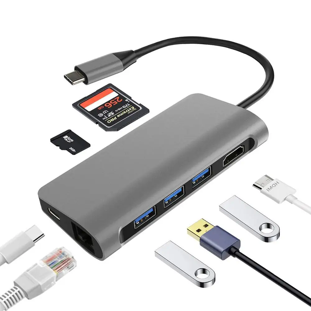 8 в 1 USB C док станции Тип расширить до 4 K UHD HDMI 3 0 Порты SD/TF слот RJ 45 зарядки и разъёмы