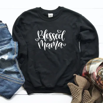 

Blessed Mama Letter Print Sweatshirt Aesthetic Christian Jesus Heart Women Clothing Mother Love Kawaii Autumn Pullover Drop Ship