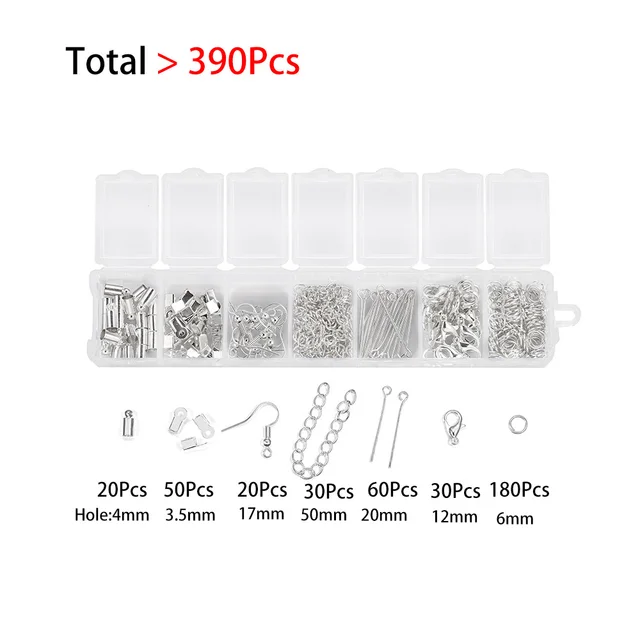 Alloy Accessories Jewelry Findings Set Repair Tools Lobster Clasp Open Jump Rings Earring Hooks for DIY Jewelry Making Supplies Silver