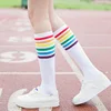 Women Rainbow Knee Cotton Socks Korea Long Thigh Striped Stockings Long Striped Socks Sexy Students Over Knee High Socks Medias ► Photo 1/6
