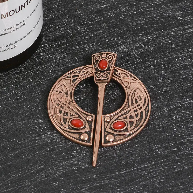 

DoreenBeads Vintage Style Viking Series Retro Imitation Brooch Antique Copper/ Bronze Red Accessories 60mm x 46mm, 1 Piece