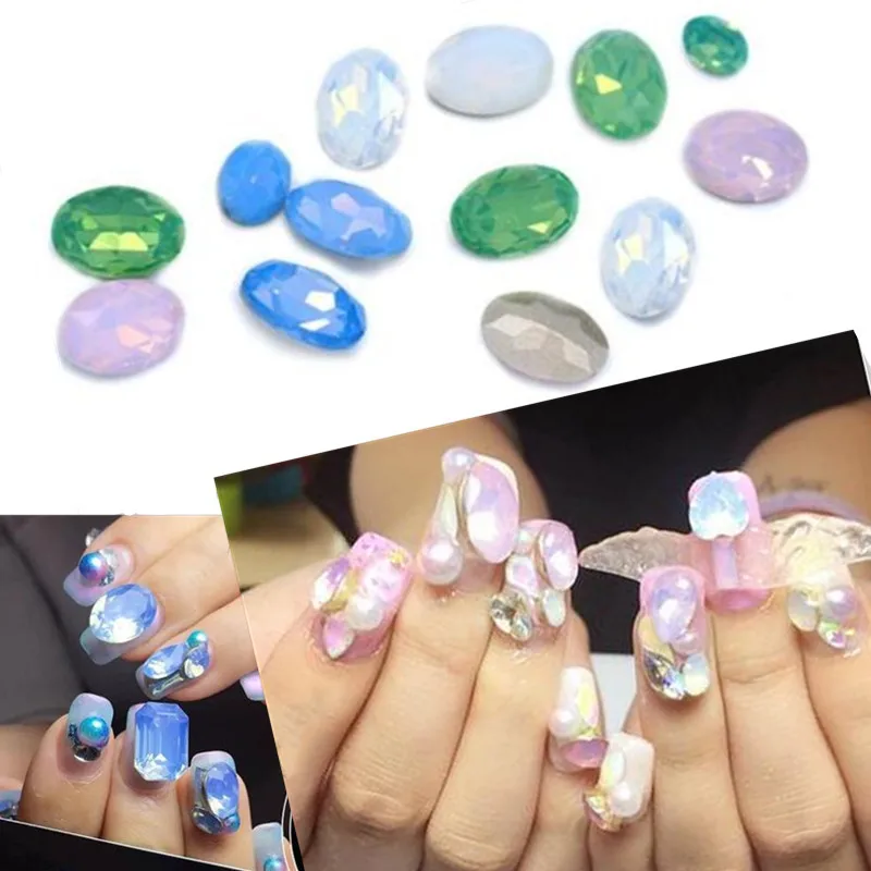10 шт./упак. опал Белый Nail Art Стразы острым дном прямоугольной овальное Хрустальное