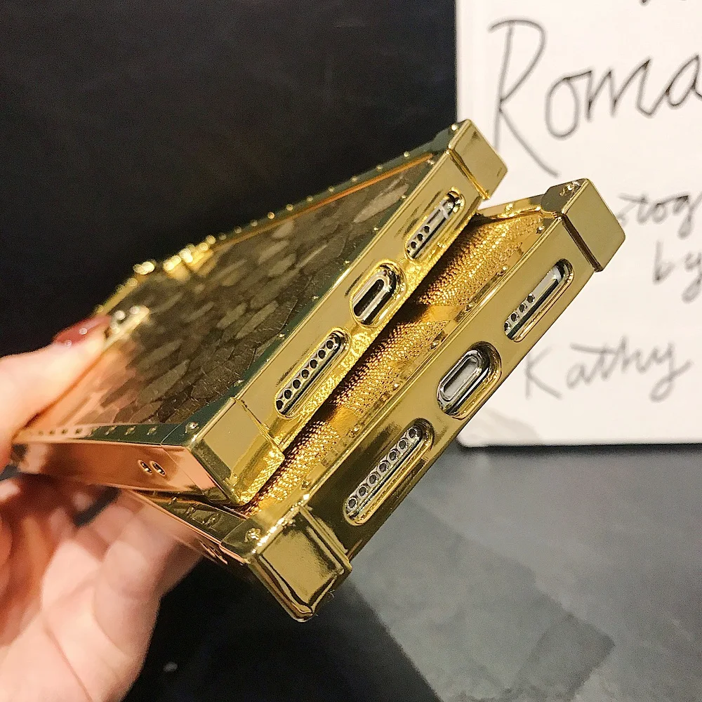Hot 3D Luxury Square Gold Glitter Case for iphone 11Pro X XR XS MAX 7 8 15 Pro Max 14 Plus For Samsung Galaxy S10 S9 Back Cover