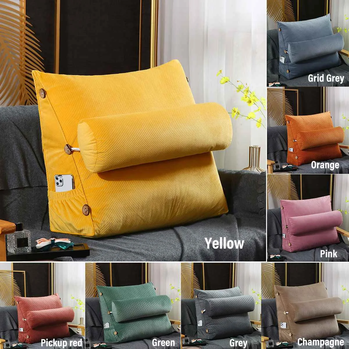 45x45x20cm Stereoscopic velvet Canvas Triangular Backrest Cushion Wedge