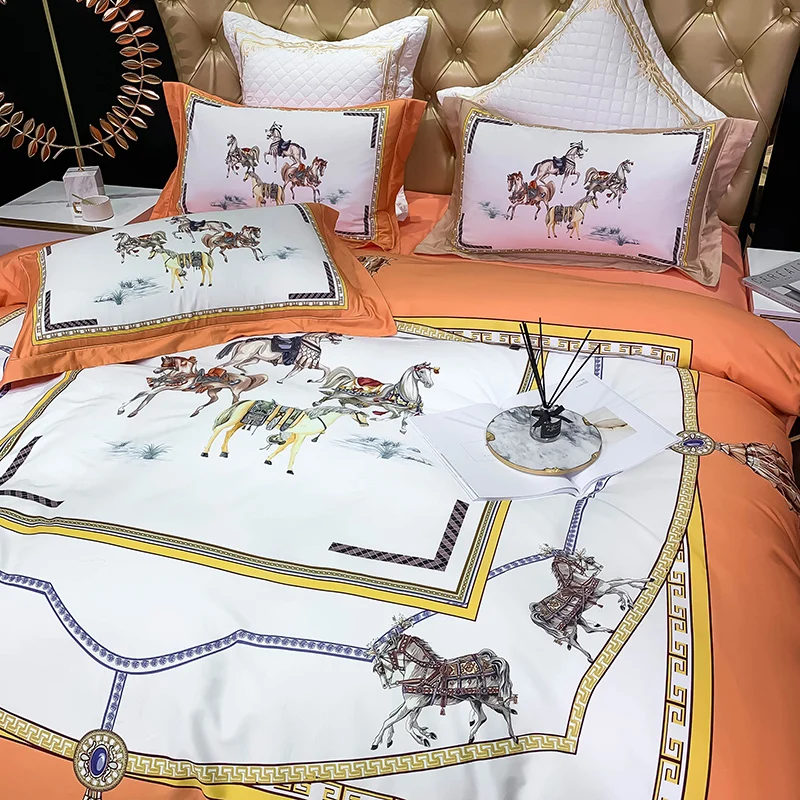 Duvet Cover Bed Linen Fitted Sheet Pillowcases Luxury Satin Egyptian Cotton War Horse Digital Printing Bedding Set 10 H1442e17d891343f09446e922b0e75cd4e