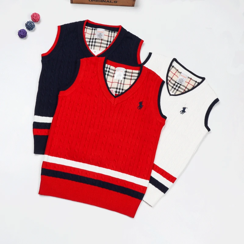 

BOY'S Knitted Vest 2019 New Style Cotton Autumn College Style Children Big Boy Autumn Clothing Sweater Waistcoat