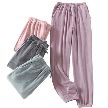 

Monochrome Large Stretch Velvet Sleep Bottom Couples Morning Exercise Pants With Side Pockets Lovers Homewear Soft Sleep Pants