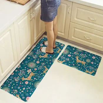

Flannel printing Kitchen carpet floor mat Oil and water absorption Living room door mat Two-piece set bathroom rug set Cartoon