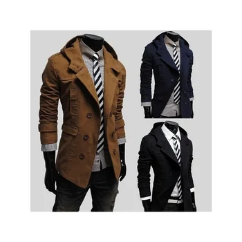 

Zogaa 2020 Men Trench Slim Fit Hooded Coats Fashion Men's Windbreaker Trench Double-breasted Solid Casual Thick Coats