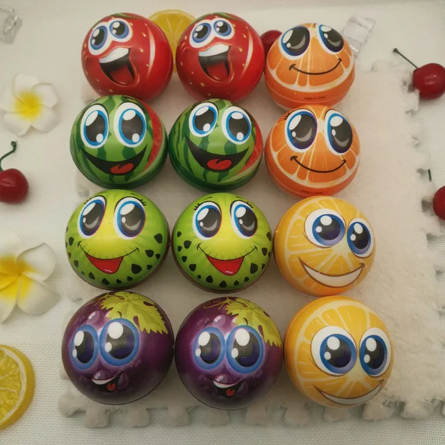 6pcs 6.3cm Soft PU Foam Sponge Fruits Orange Grimace Smiley Face Squeeze Ball Antistress Relief Ball Toys for Boys Kids 2
